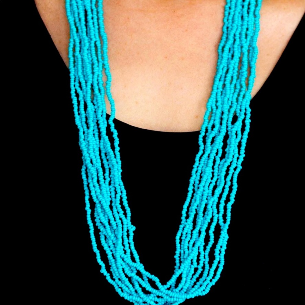 Turquoise SeedBead Necklace & Earrings